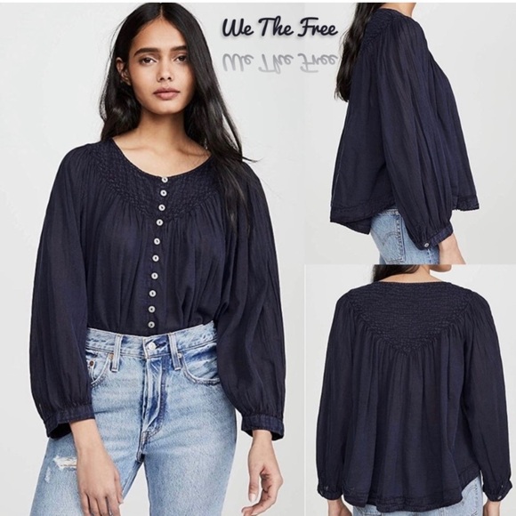 WE THE FREE  Navy Blue blouse size S - Picture 1 of 11